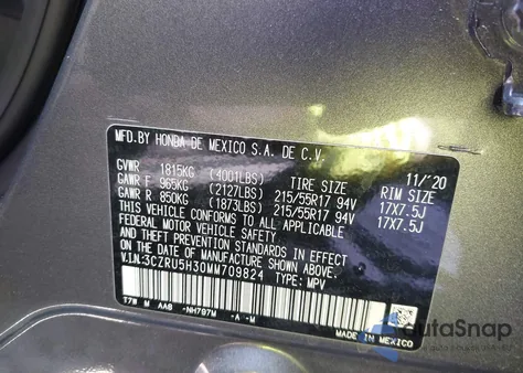 2021 Honda Hr-V 2Wd Lx z USA, uszkodzony, nr VIN 3CZRU5H30MM709824